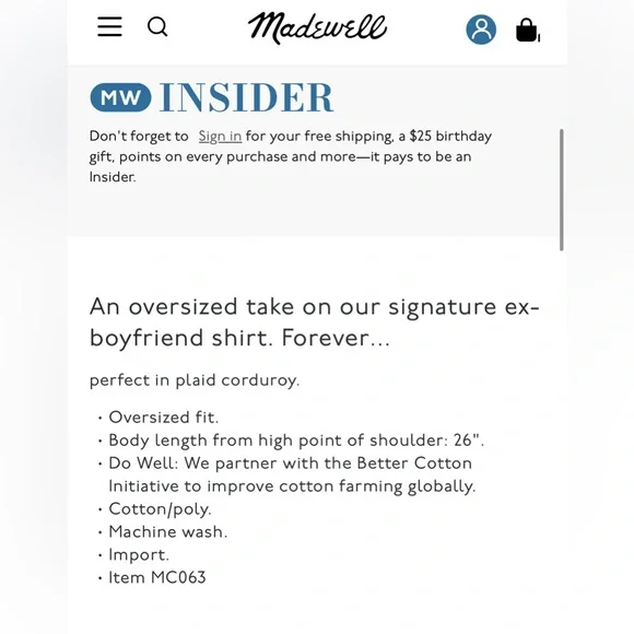 Madewell Corduroy Oversized Ex Boyfriend Shirt in Lombard Plaid Large - Picture 16 of 16